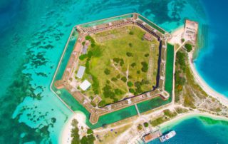 An aerial view of Dry Tortugas National Park, which is known for incredible snorkeling spots.